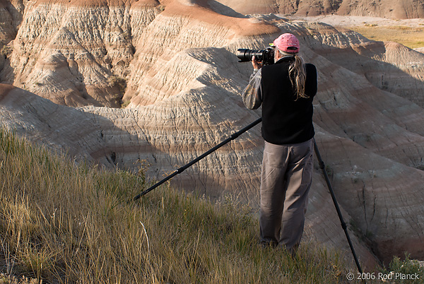 Rod Planck Photographing, Badlands National Park, South Dakota, Hand-holding Composition